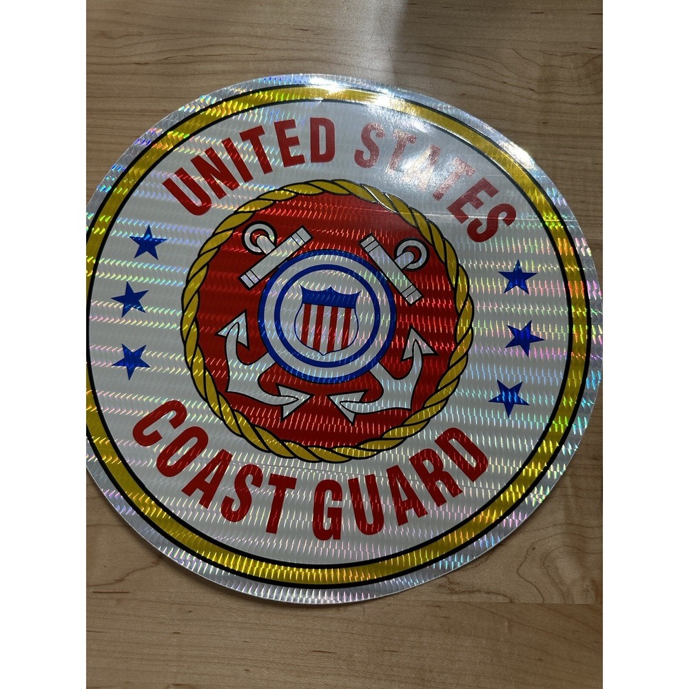 VTG USA Coast Guard 12 Inch Round Logo Holographic Sticker 80s Rare Decal